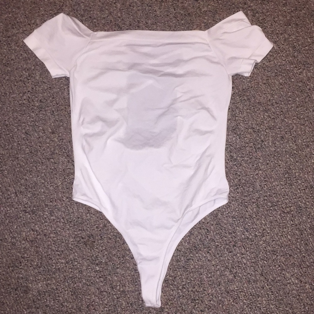 WHITE LARGE CRISSCROSS BACK THONG BODYSUIT
